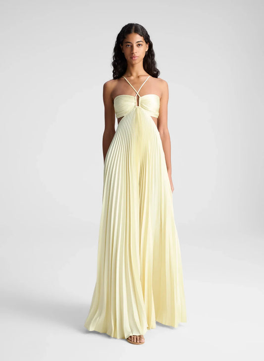 Solaria - Plissiertes Satin-Rückenkleid