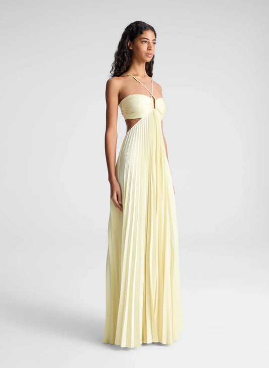 Solaria - Plissiertes Satin-Rückenkleid